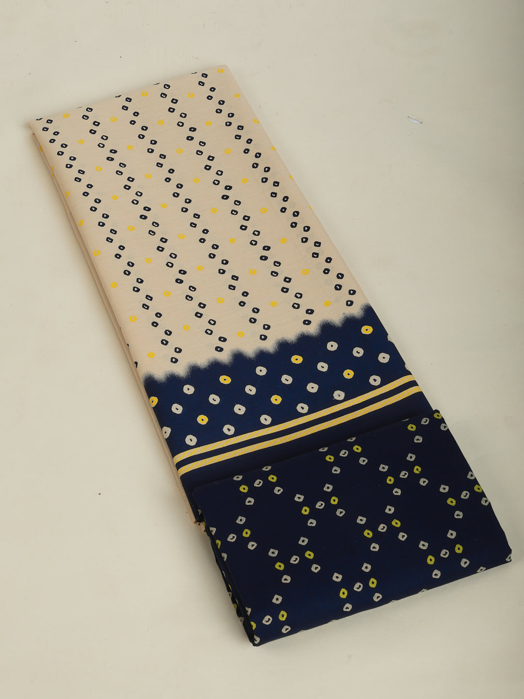 Beige Cotton Printed Unstitched Dress Material (2 Pc)