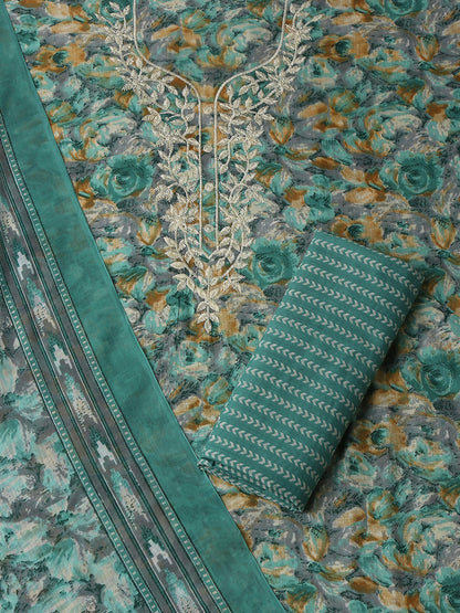 Cotton Embroidered Sea Green Unstitched Dress Material