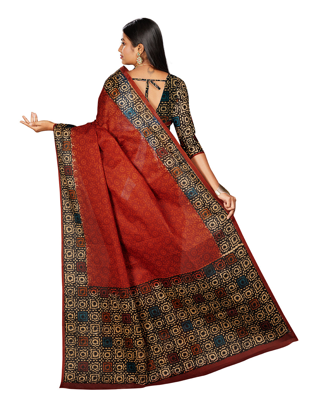Rust Batik Printed Pure Cotton Saree