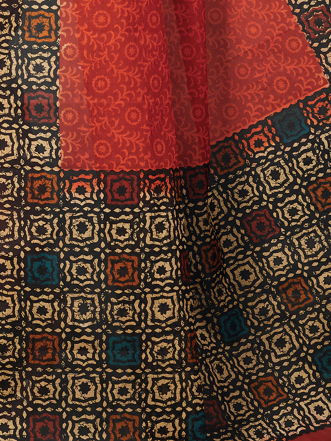 Rust Batik Printed Pure Cotton Saree