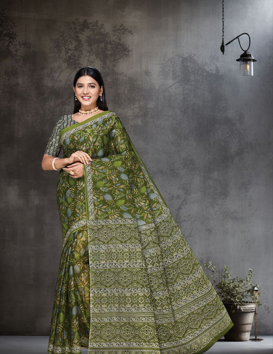 AARTI Green Printed Pure Cotton Saree