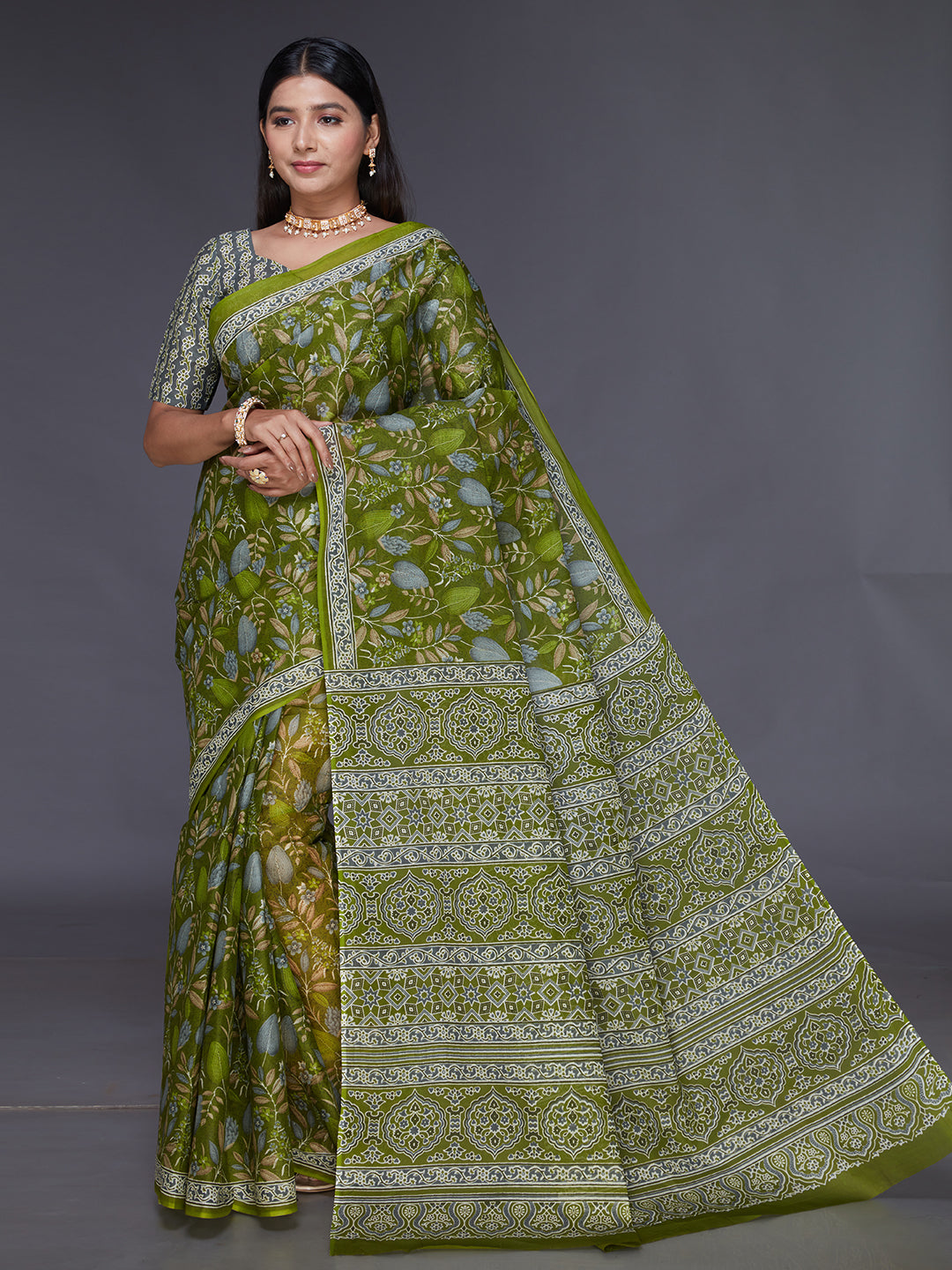 AARTI Green Printed Pure Cotton Saree