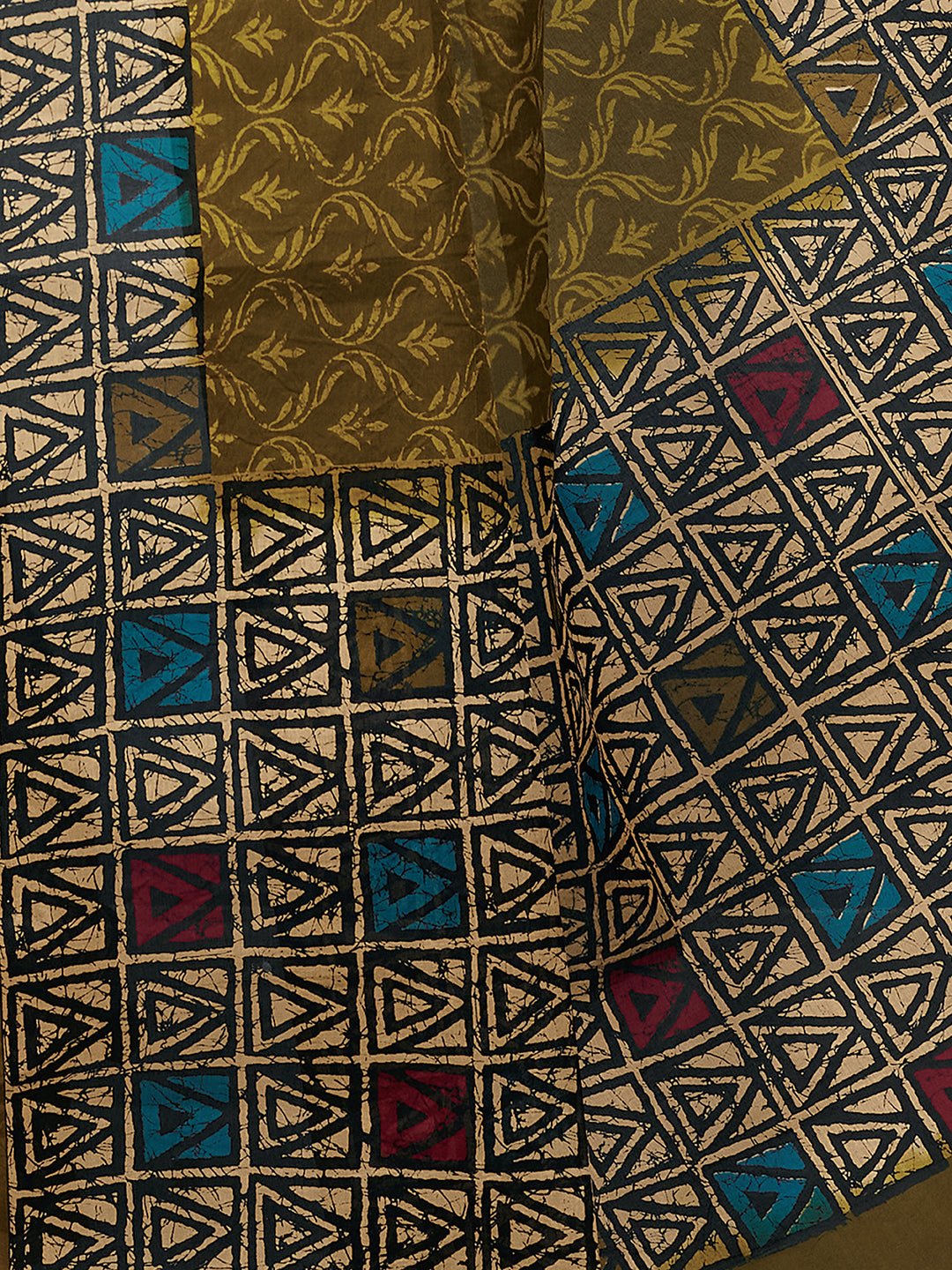 Olive Batik Printed Pure Cotton Saree
