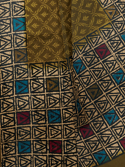 Olive Batik Printed Pure Cotton Saree