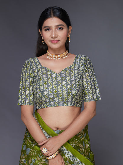 AARTI Green Printed Pure Cotton Saree