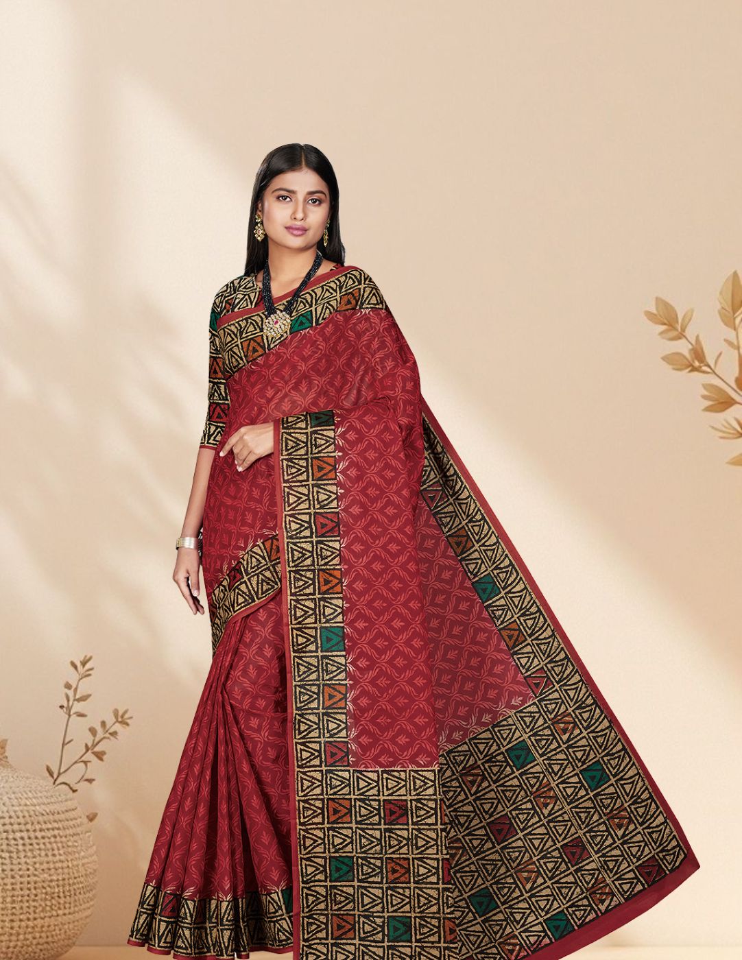 Pink Batik Printed Pure Cotton Saree