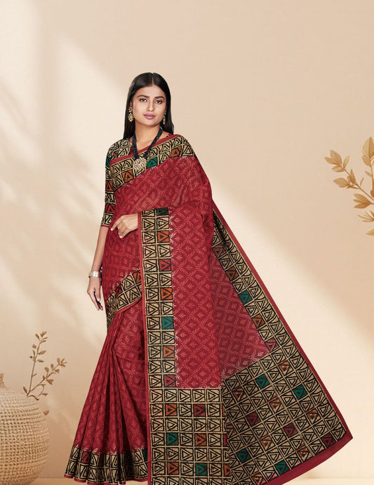 Pink Batik Printed Pure Cotton Saree