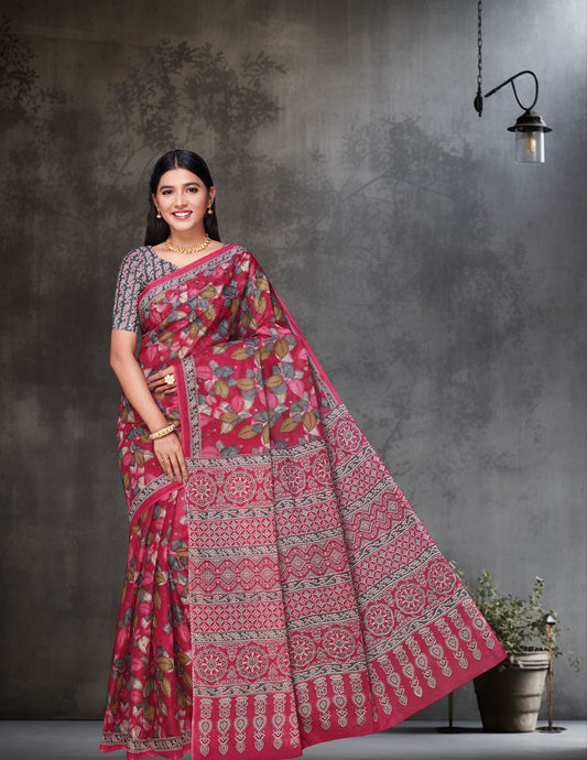 AARTI Pink Printed Pure Cotton Saree