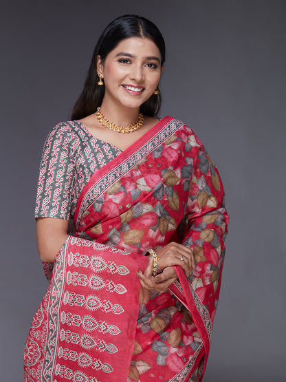 AARTI Pink Printed Pure Cotton Saree