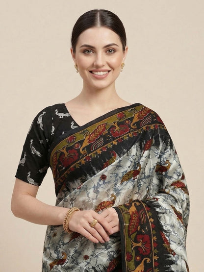 Grey Warli Printed Pure Cotton Saree