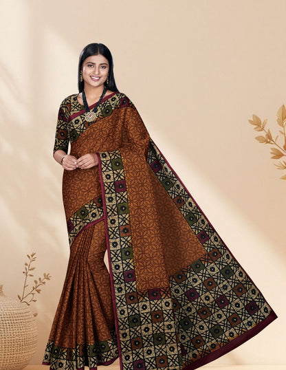 Mustard Batik Printed Pure Cotton Saree