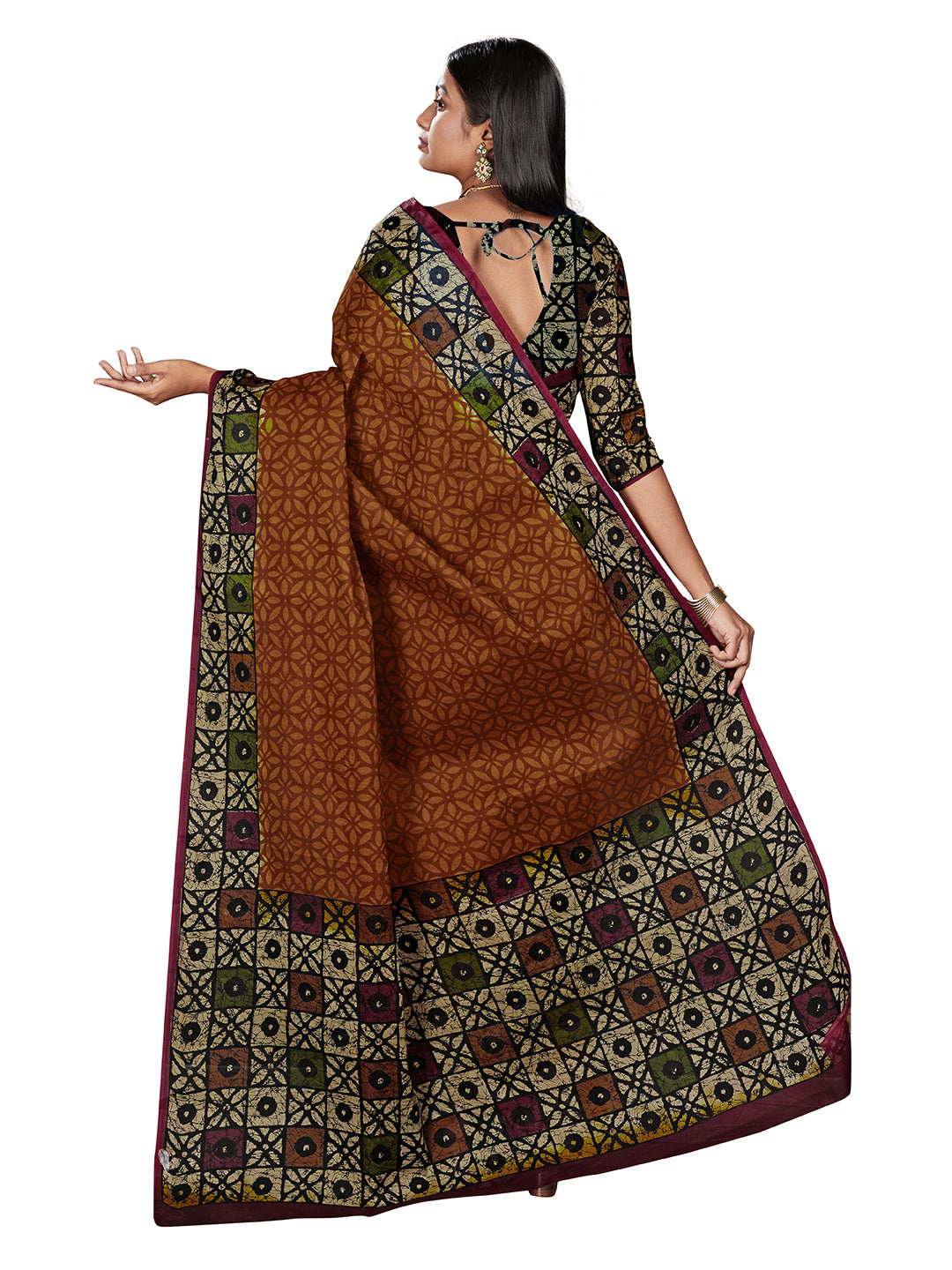 Mustard Batik Printed Pure Cotton Saree
