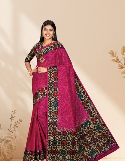 Purple Batik Printed Pure Cotton Saree