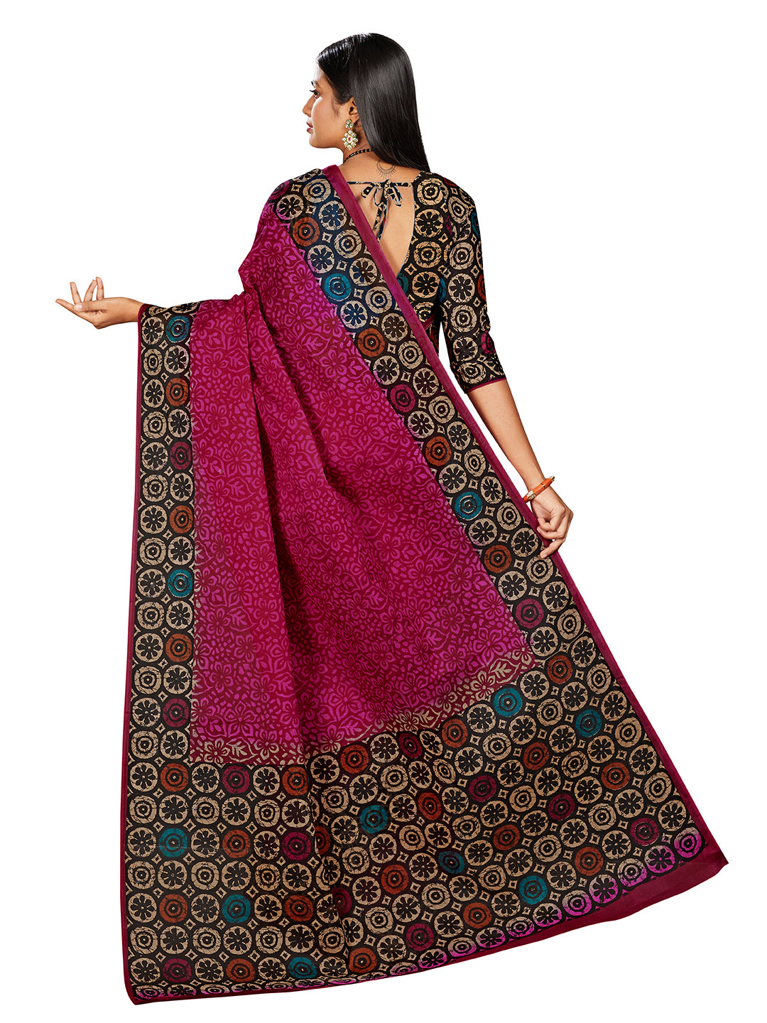 Purple Batik Printed Pure Cotton Saree