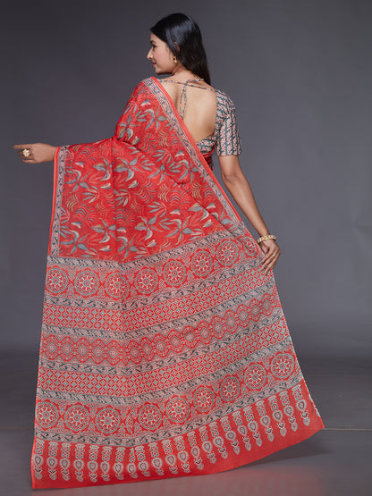 AARTI Red Printed Pure Cotton Saree