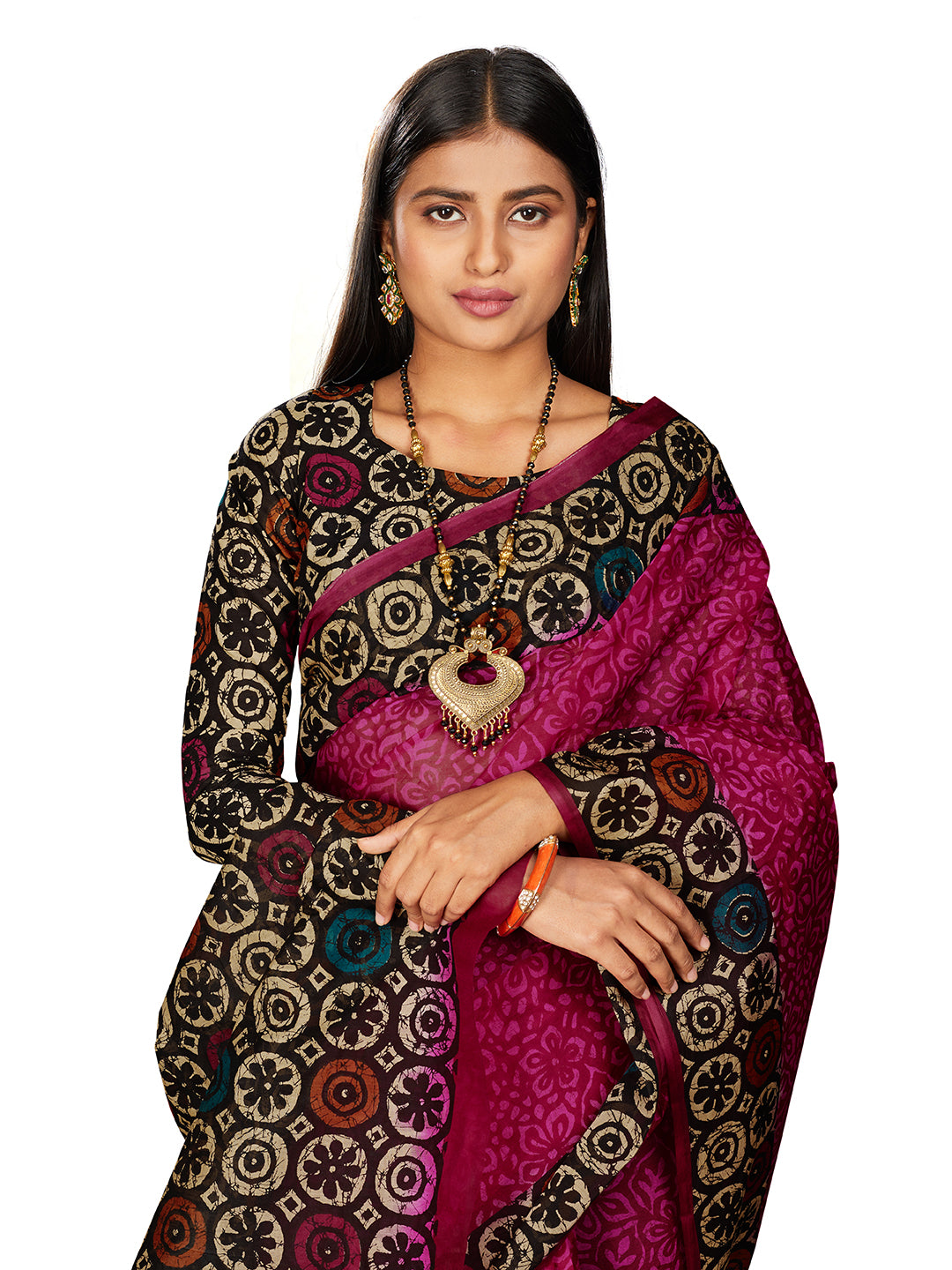 Purple Batik Printed Pure Cotton Saree