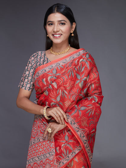 AARTI Red Printed Pure Cotton Saree