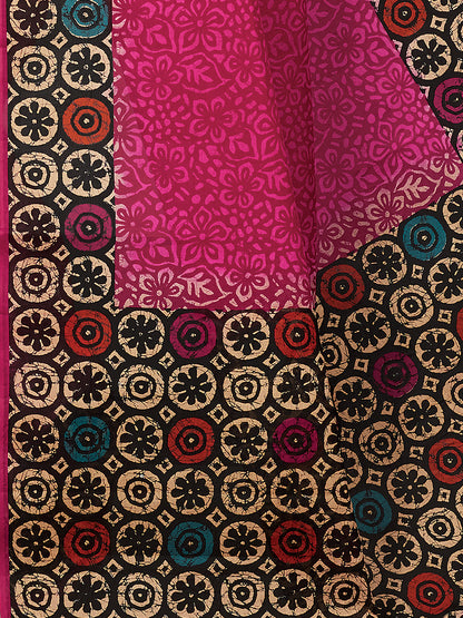 Purple Batik Printed Pure Cotton Saree