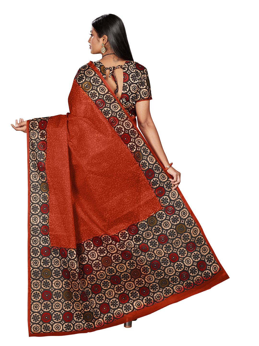 Orange Batik Printed Pure Cotton Saree