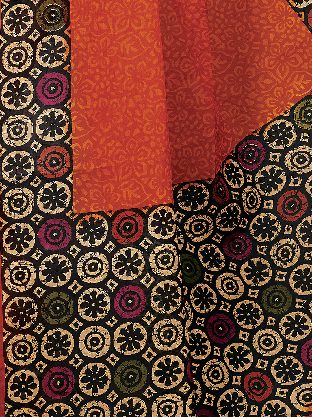 Orange Batik Printed Pure Cotton Saree