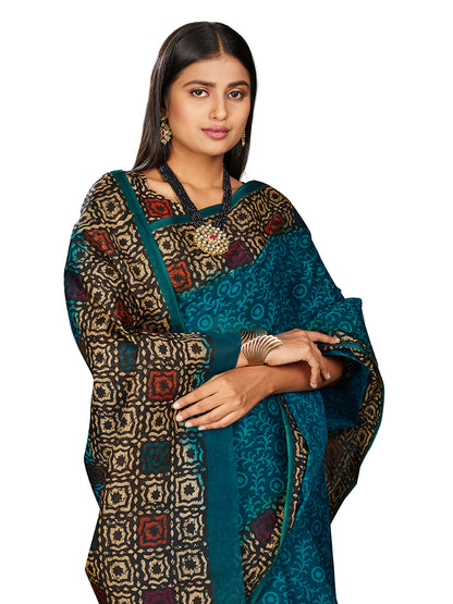 Blue Batik Printed Pure Cotton Saree