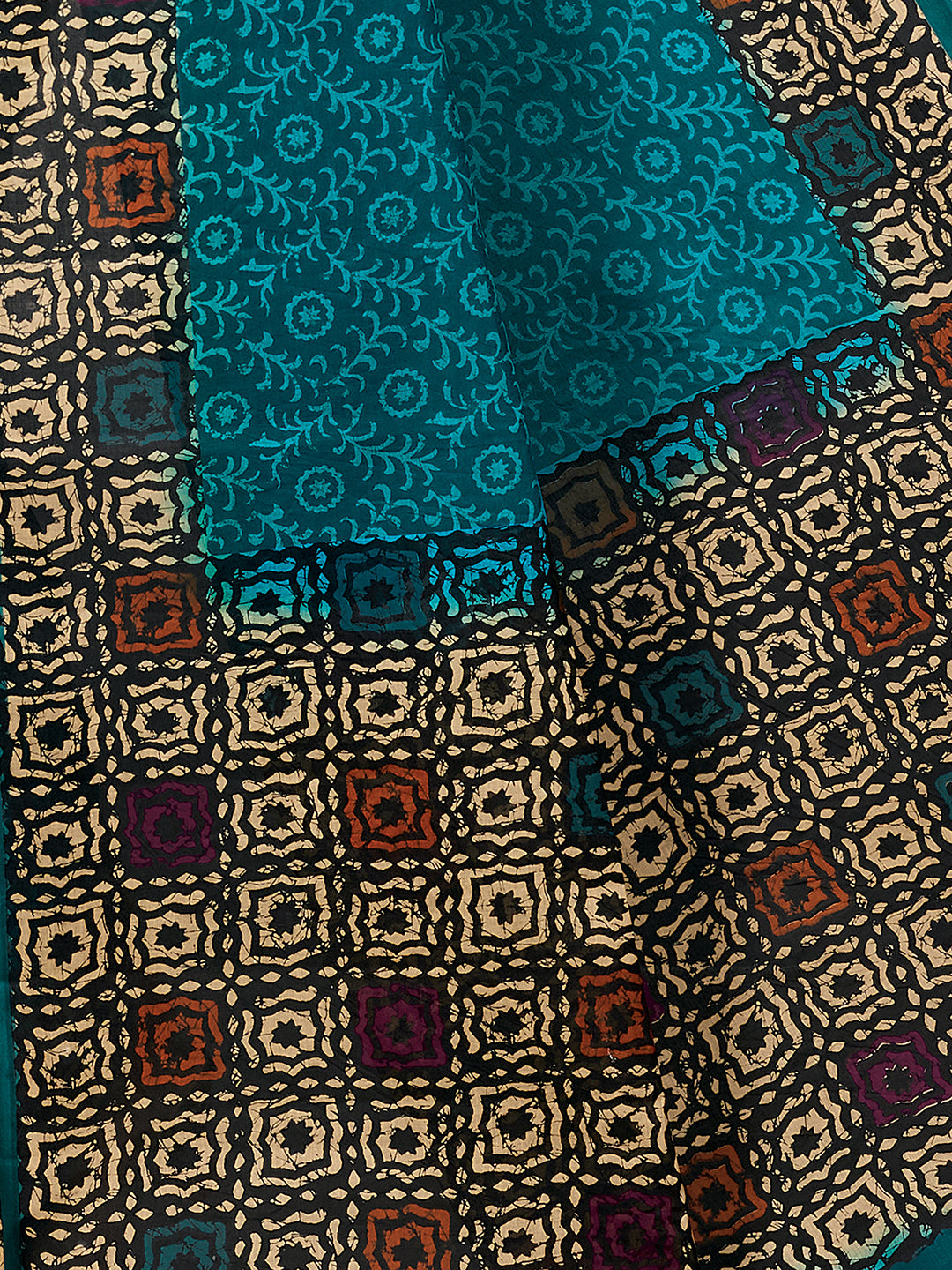 Blue Batik Printed Pure Cotton Saree