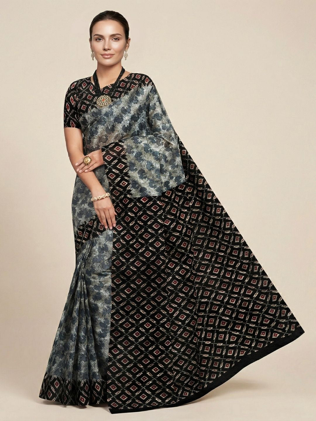 Grey Warli Printed Pure Cotton Saree