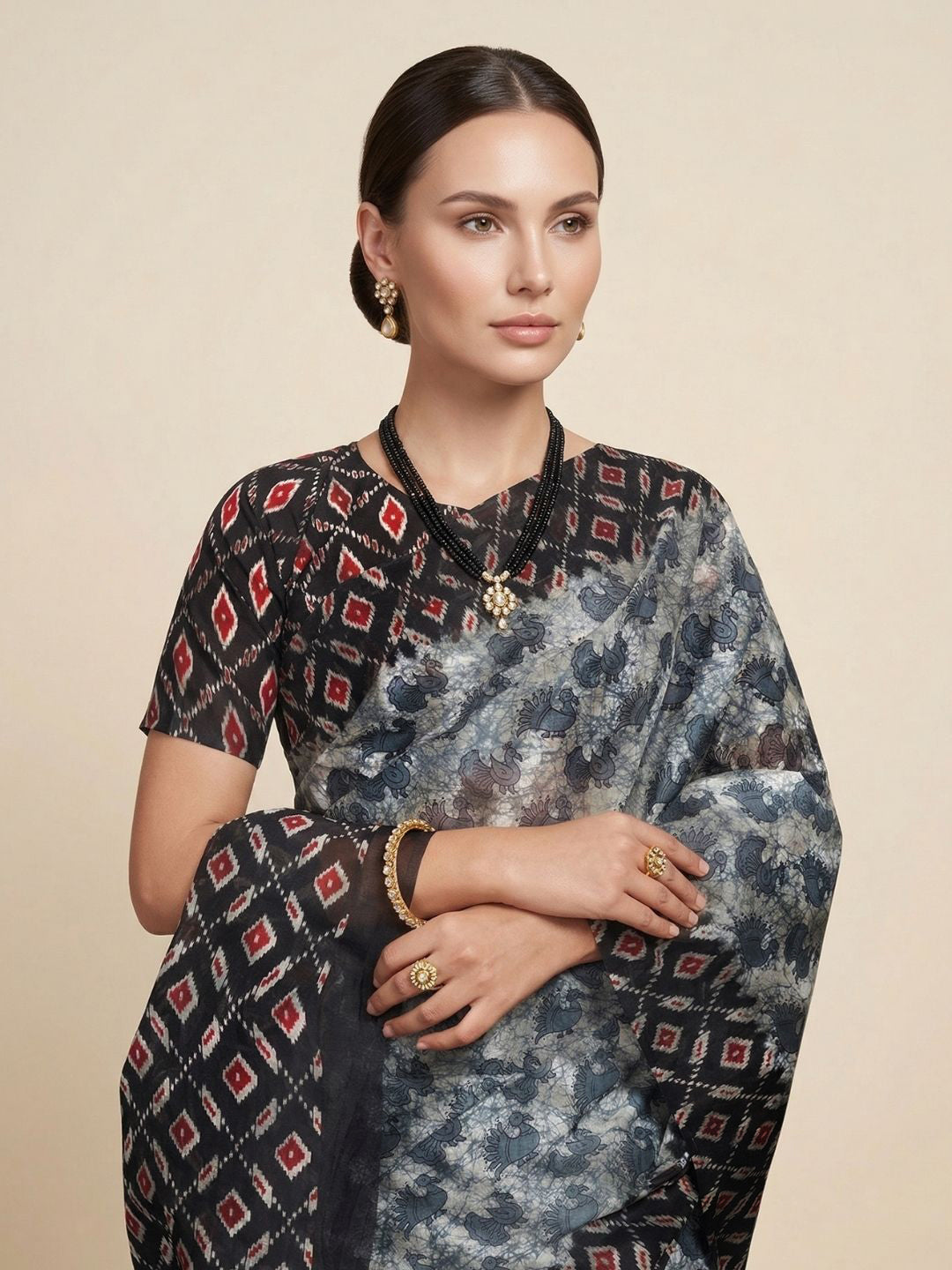 Grey Warli Printed Pure Cotton Saree