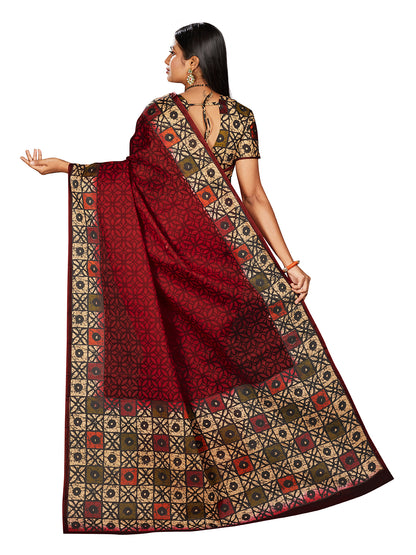 Red Batik Printed Pure Cotton Saree