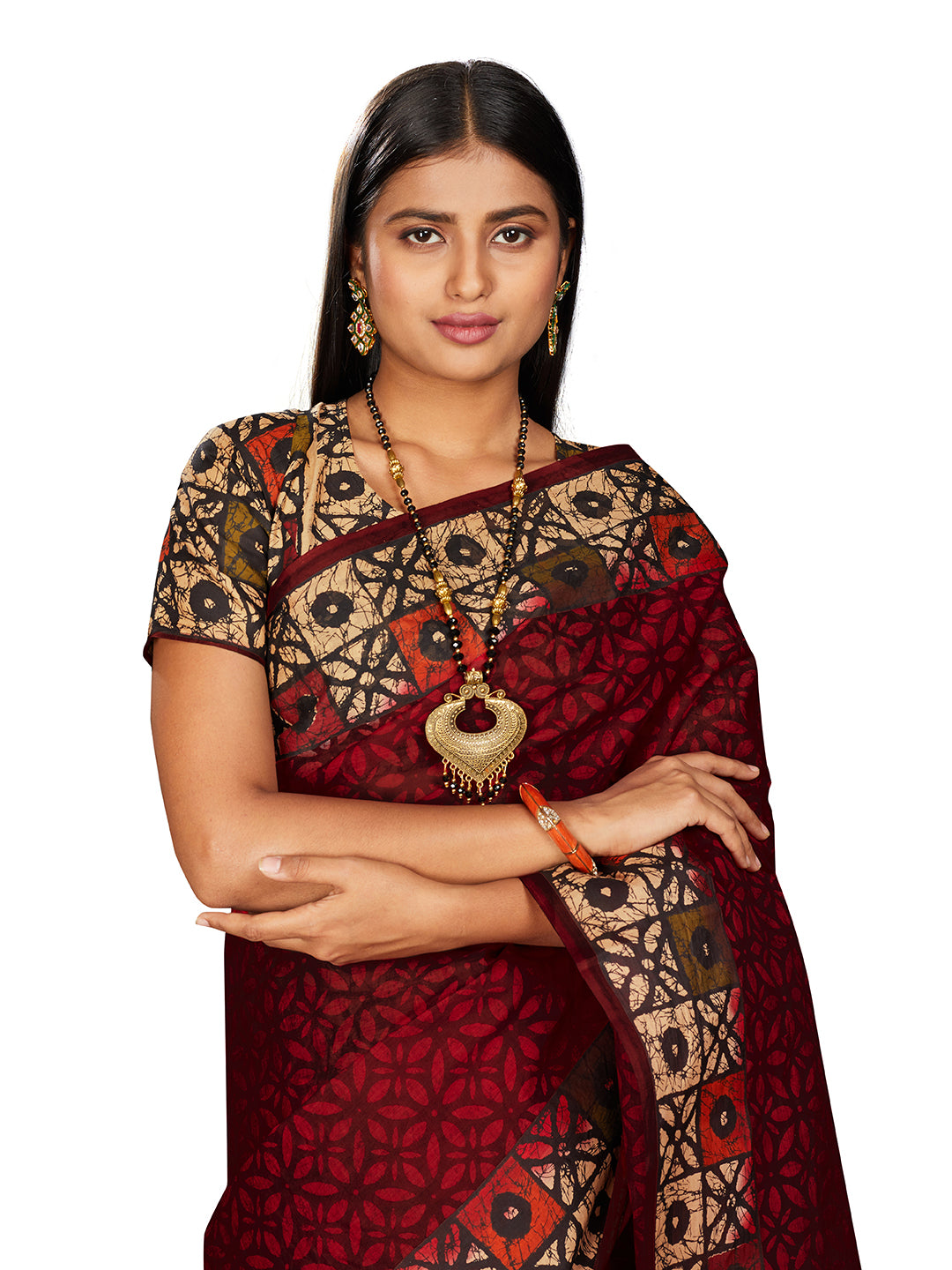 Red Batik Printed Pure Cotton Saree