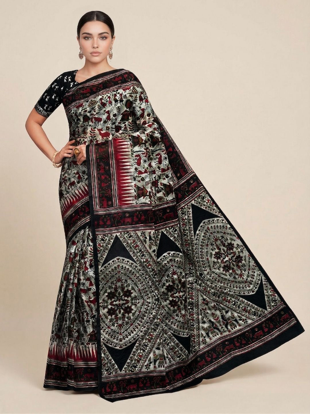 Multicolor Warli Printed Pure Cotton Saree
