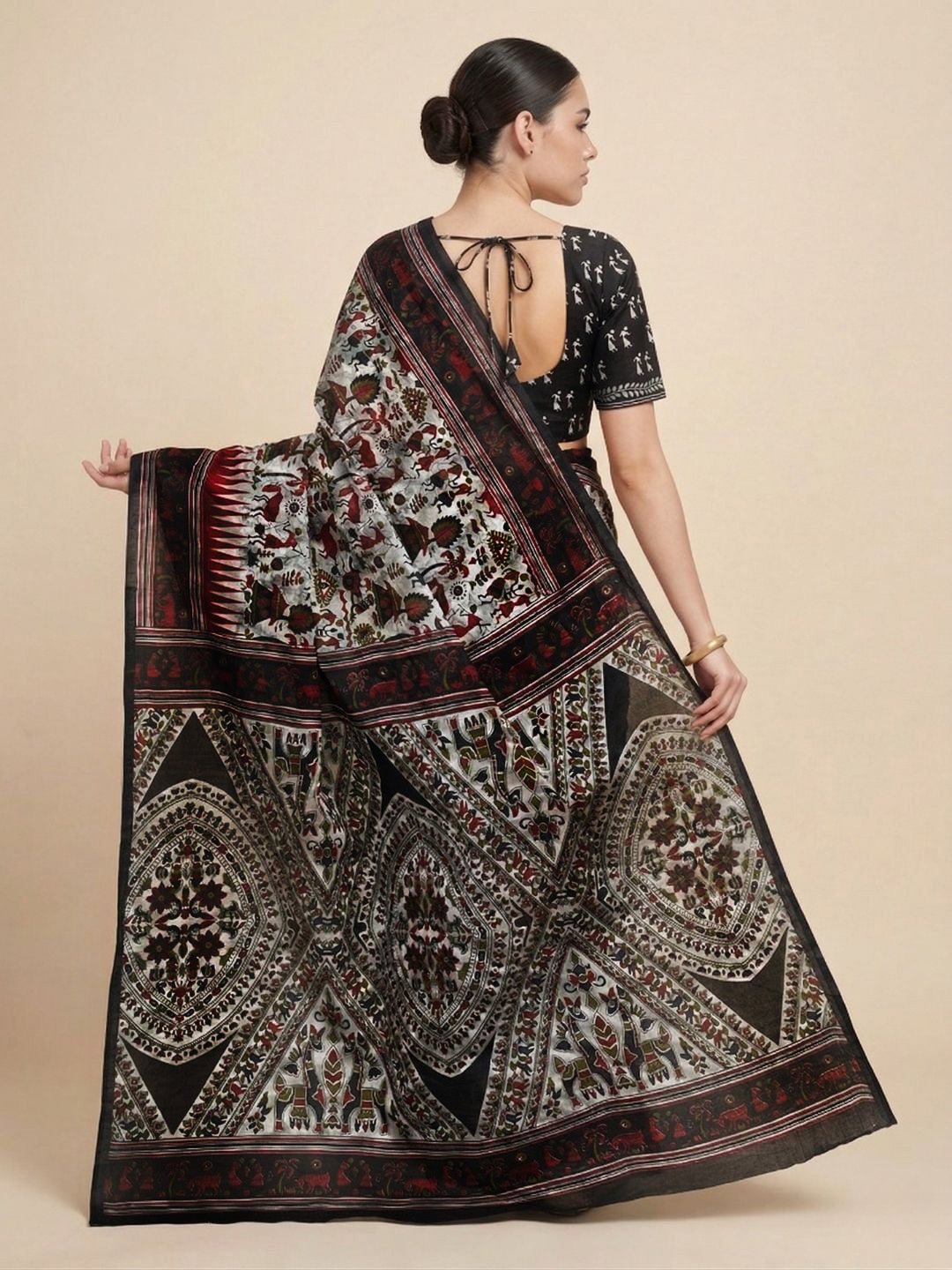 Multicolor Warli Printed Pure Cotton Saree
