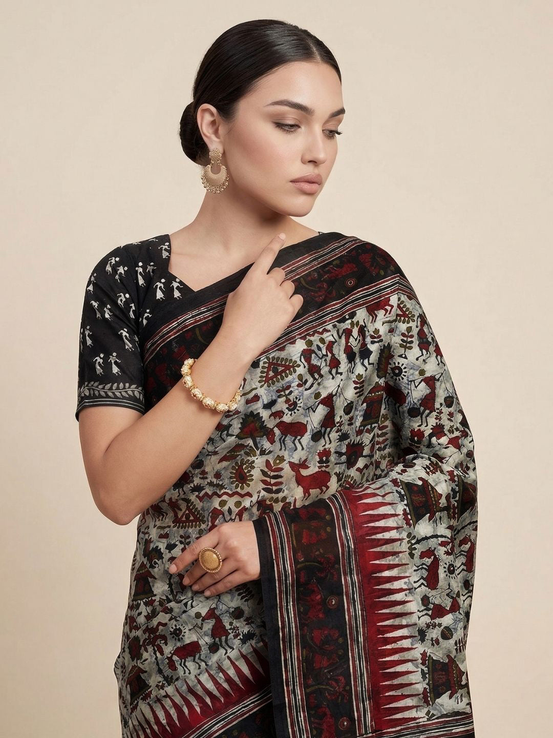Multicolor Warli Printed Pure Cotton Saree