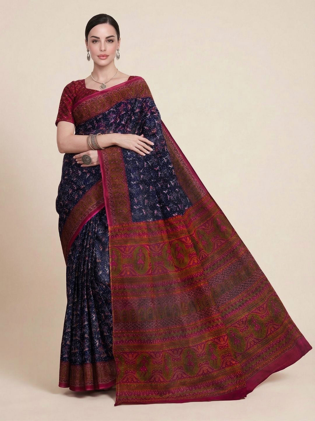 Purple Printed Pure Cotton Saree