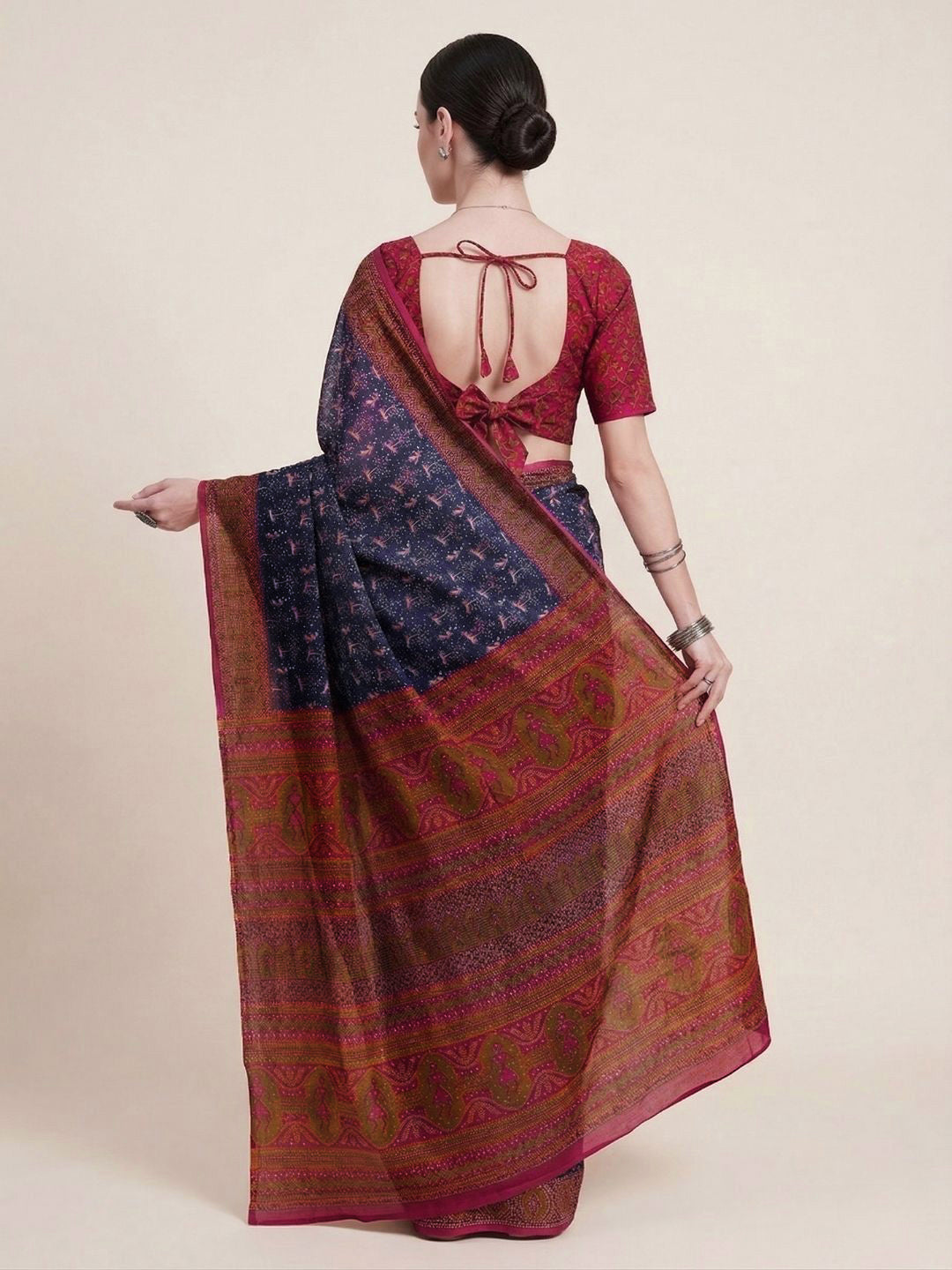 Purple Printed Pure Cotton Saree