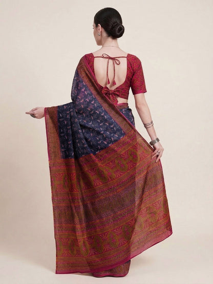 Purple Printed Pure Cotton Saree