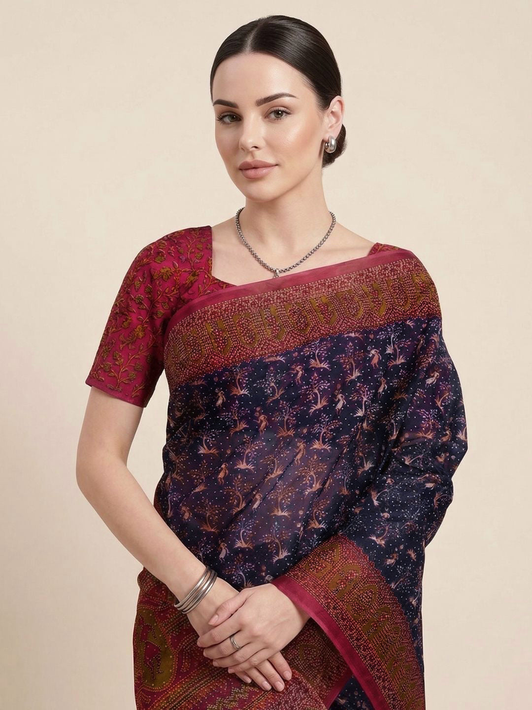 Purple Printed Pure Cotton Saree