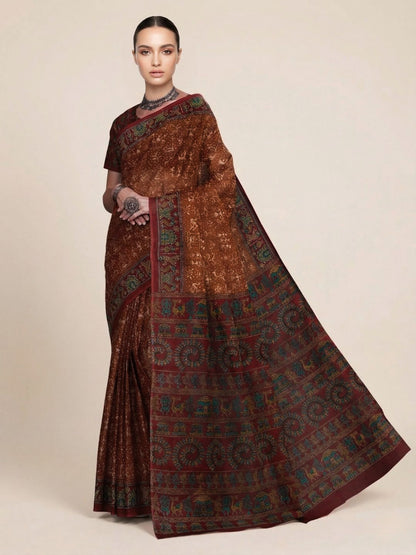 Rust Printed Pure Cotton Saree