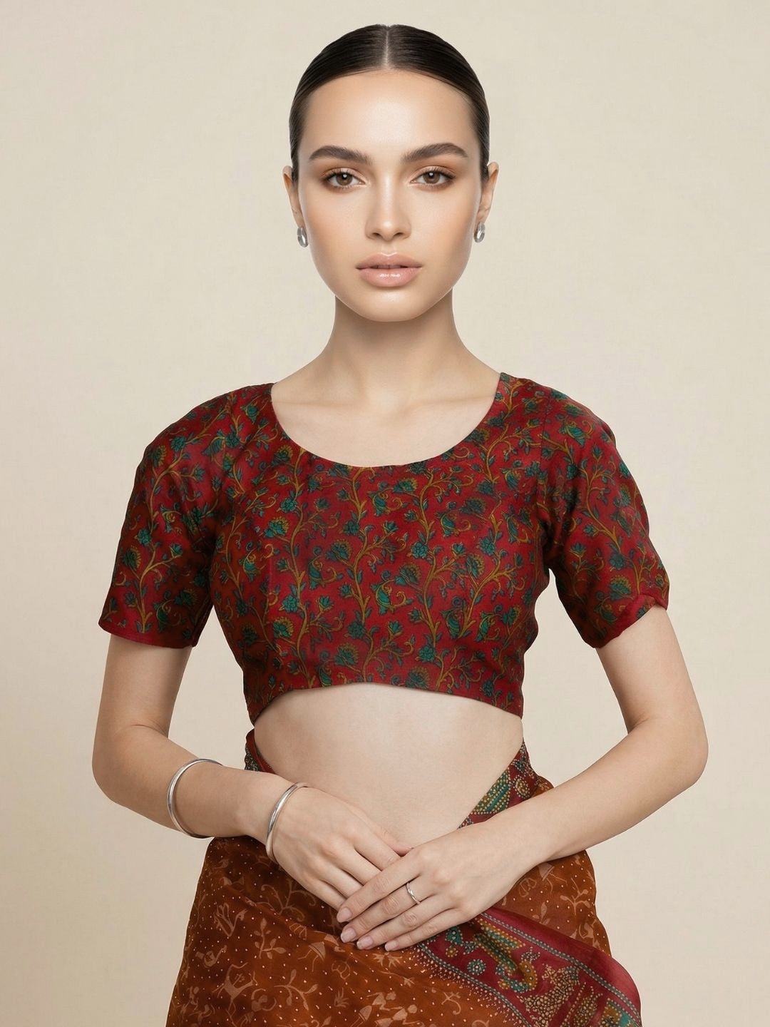 Rust Printed Pure Cotton Saree