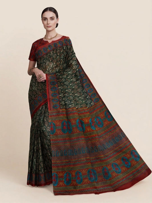 Green Printed Pure Cotton Saree