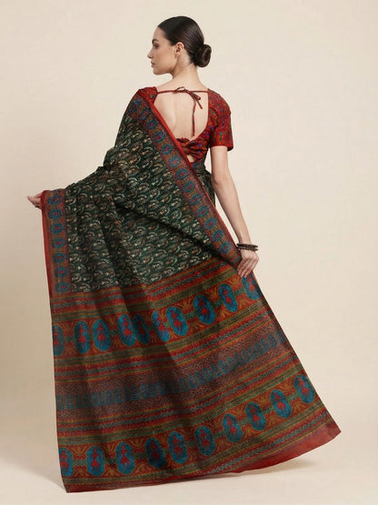 Green Printed Pure Cotton Saree