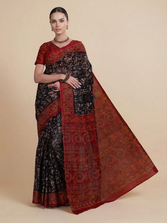 Black Printed Pure Cotton Saree