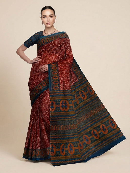 Rust Printed Pure Cotton Saree