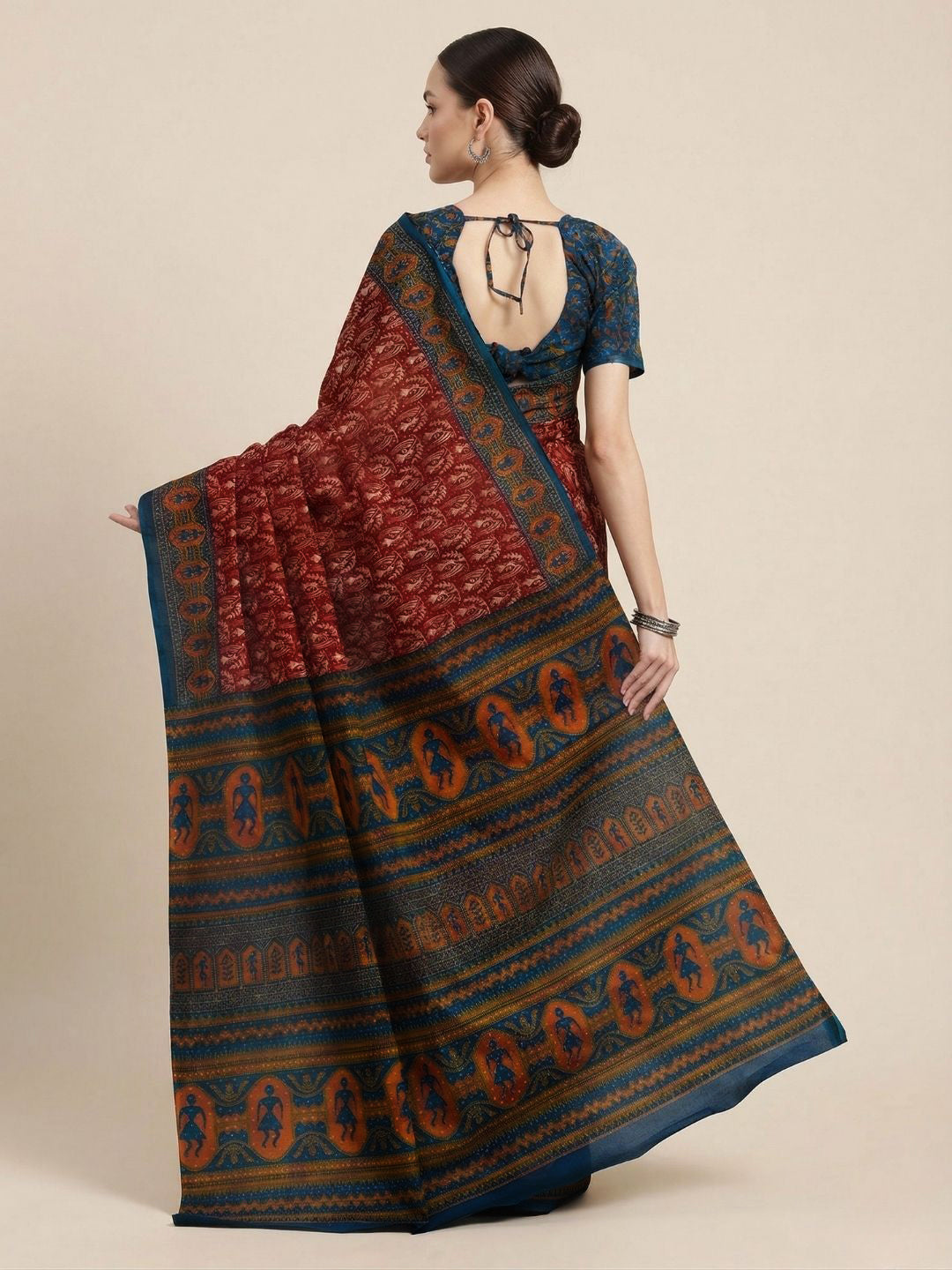 Rust Printed Pure Cotton Saree