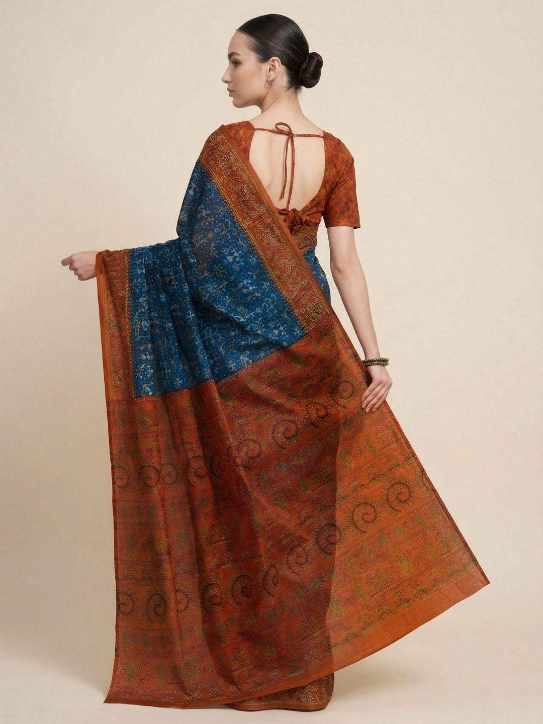 Blue Printed Pure Cotton Saree