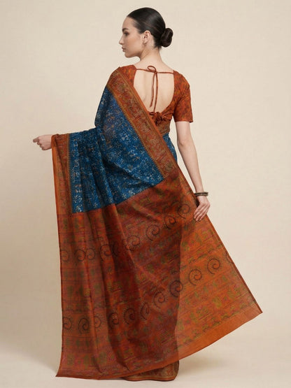 Blue Printed Pure Cotton Saree