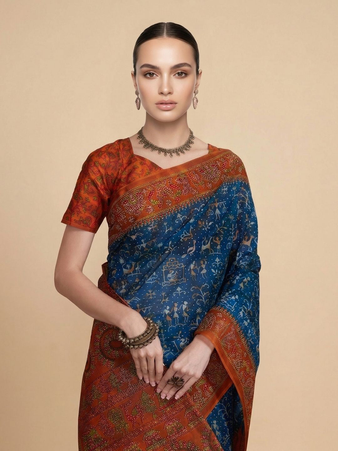 Blue Printed Pure Cotton Saree