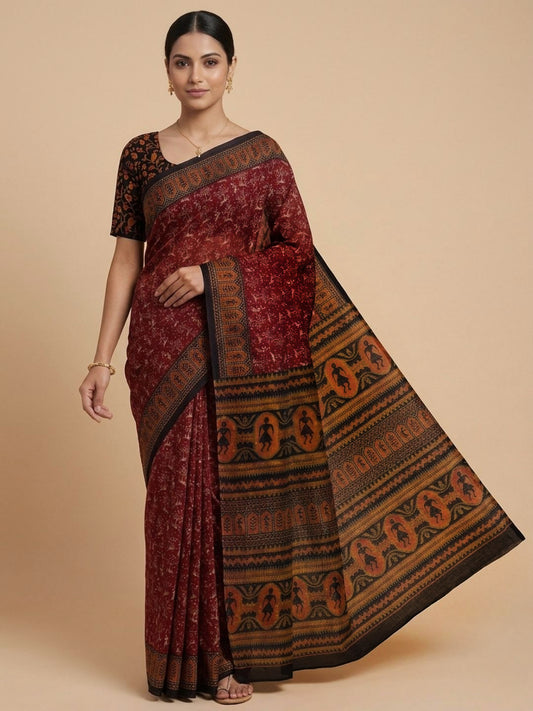 Maroon Printed Pure Cotton Saree