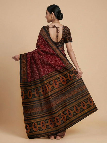 Maroon Printed Pure Cotton Saree