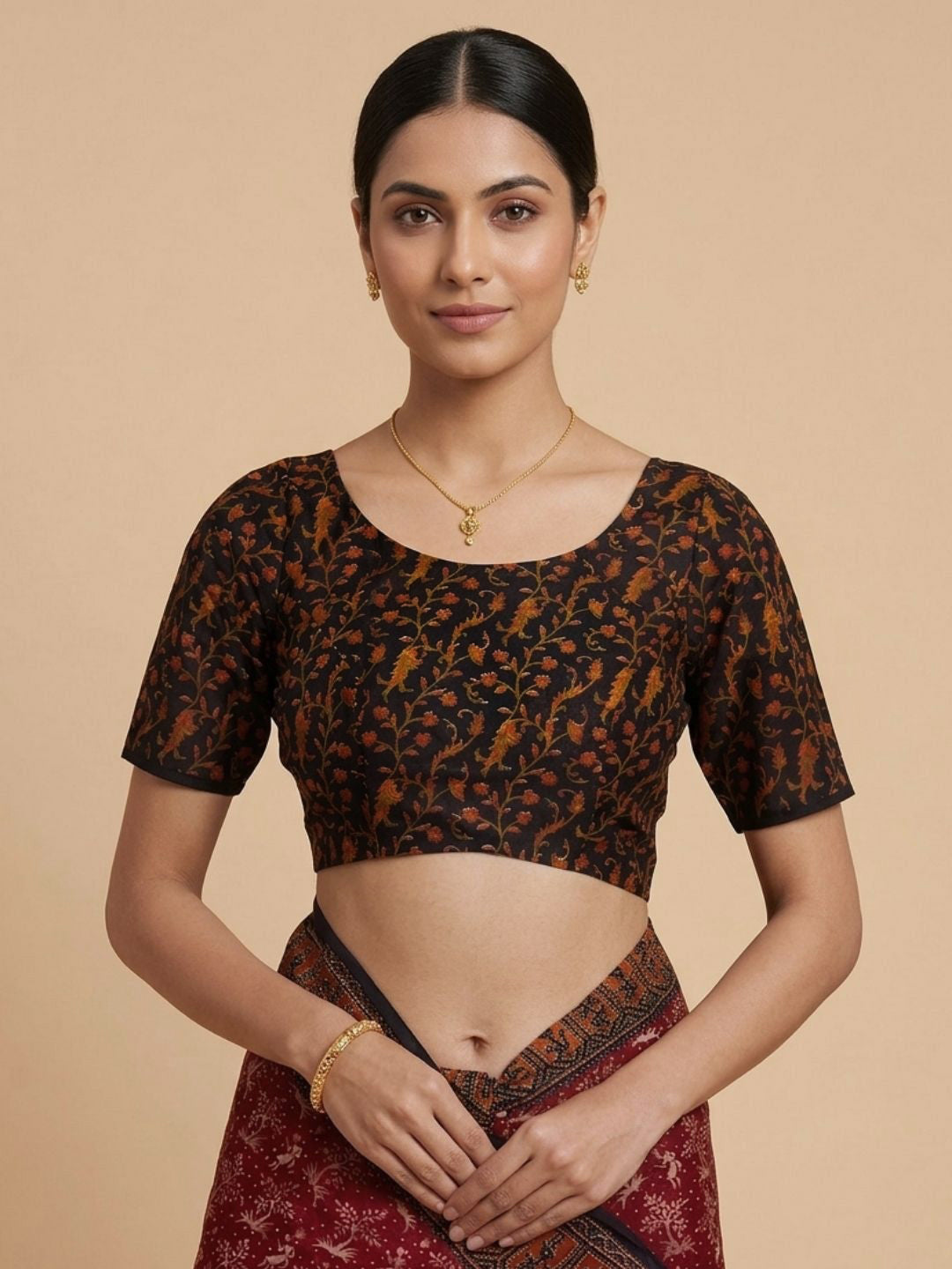 Maroon Printed Pure Cotton Saree